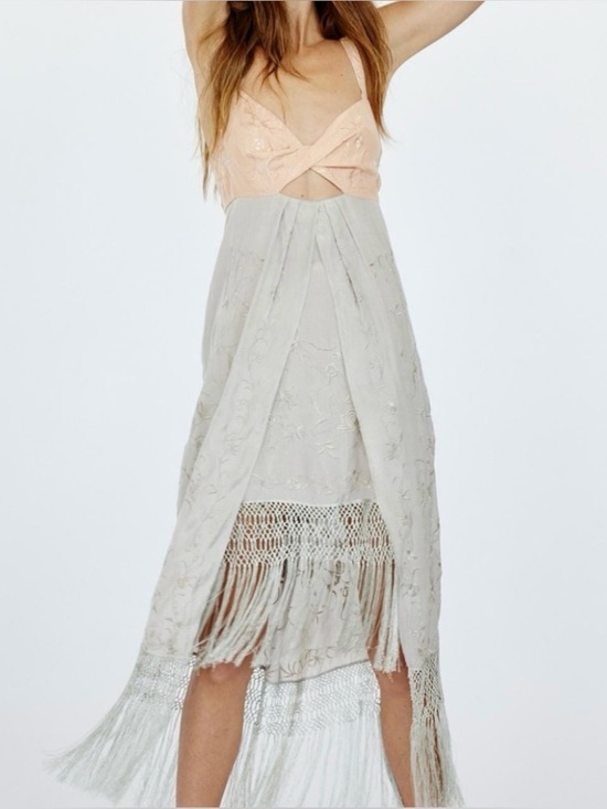 Free People Dresses & Skirts - Free People Love Me Not Satin Fringe Midi Dress